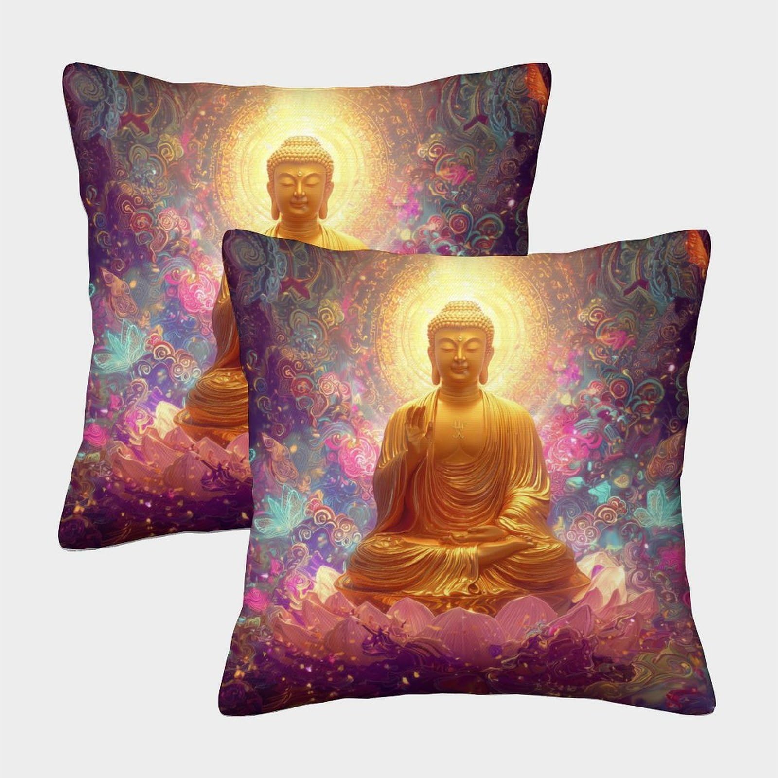 kaiyun 2 Pack Buddha Statue, Lotus Flower, Butterfly Pillow Case 45x45cm Throw Pillow Case,Modern Decoration Pattern for Terrace Sofa Bedroom Indoor Outdoor Party