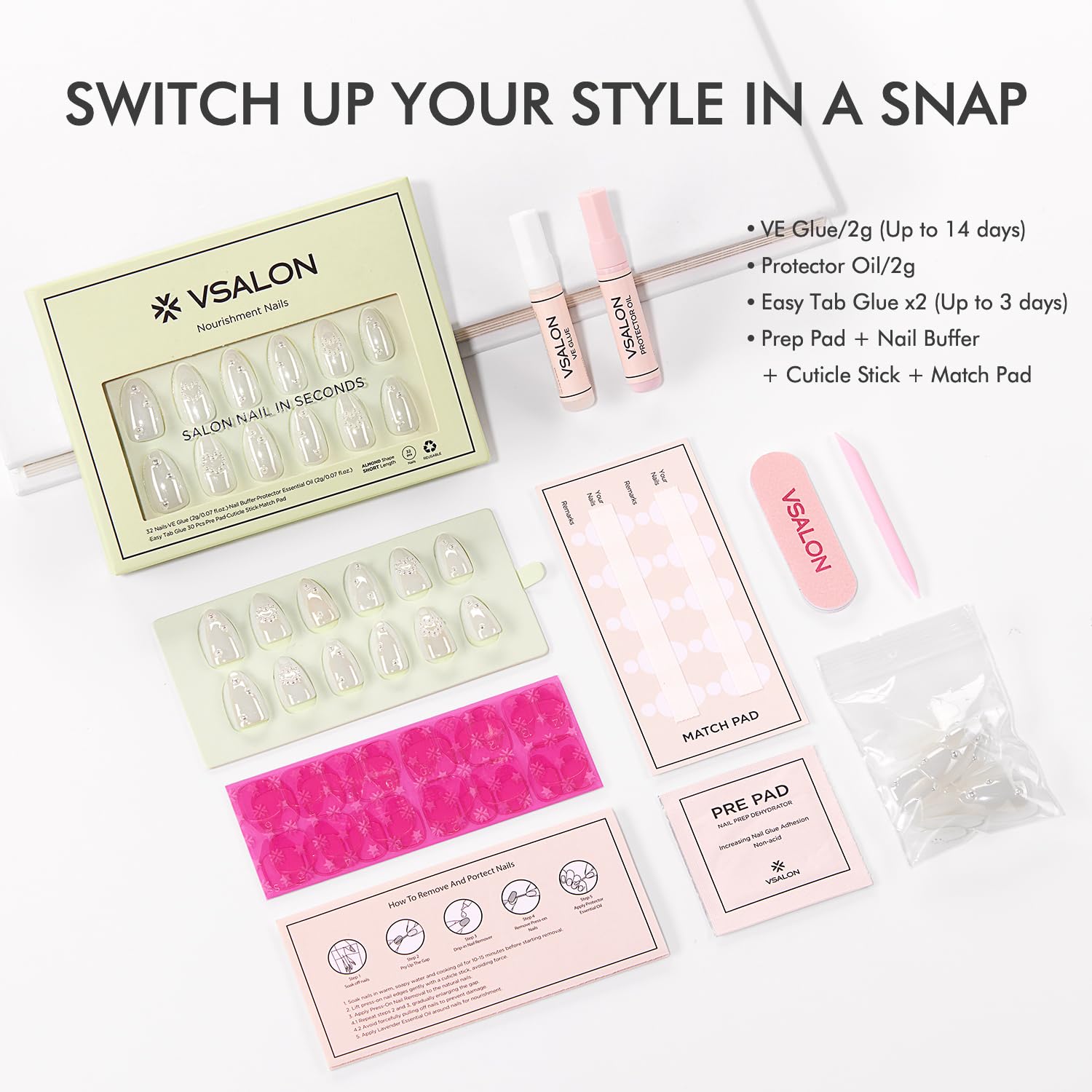 VSALON Press on Nails Short Almond - Dark Purpule Blue Cat Eye Sparkle Ribbon Design Halloween Nails for Women, Reusable Opaque Gel Chrome Glue on Nails with Glue & Cuticle Oil - 32 PCS in 16 Sizes: B1-Starry Dots