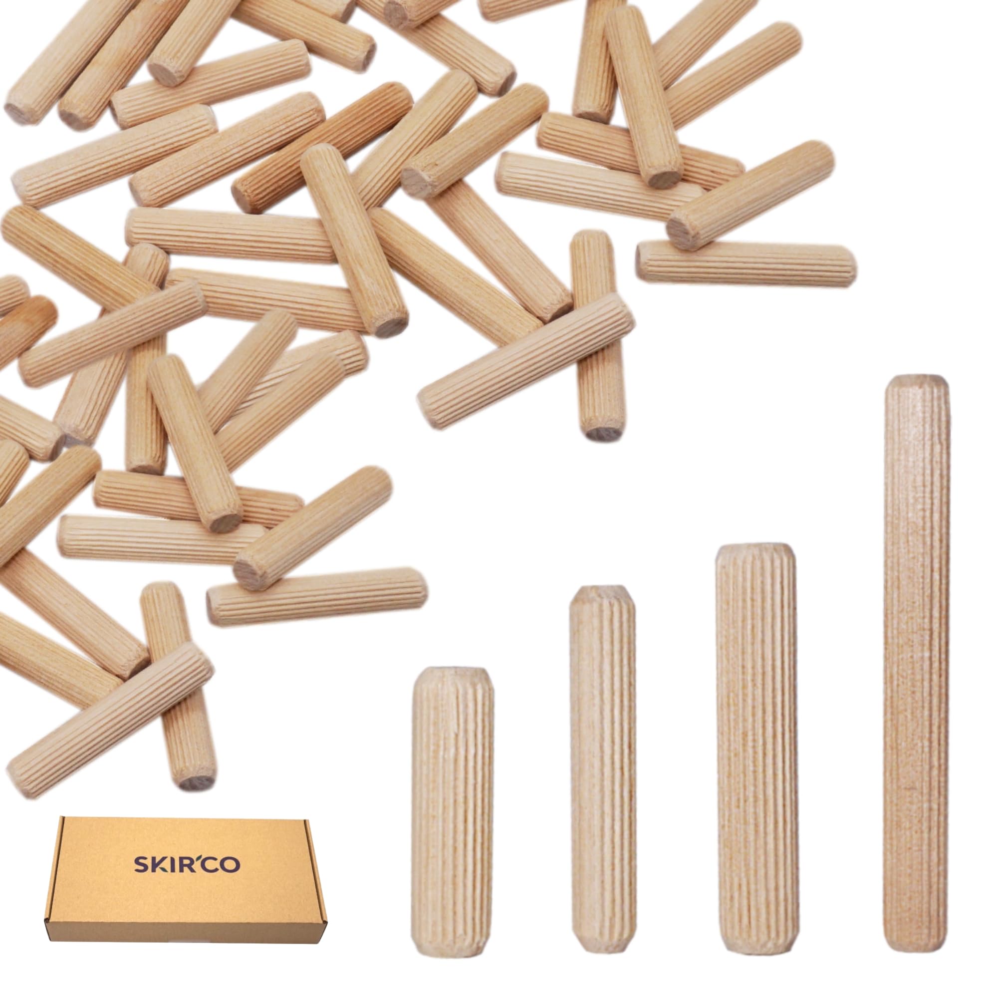 SKIR'CO (400 pcs) Wooden Dowels 6 x 25 mm, Grooved Wood Plugs, Ribbed Pins for Furniture Grooved Dowels - Image 2
