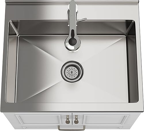 Miniatura 5 de SIMPLIHOME Cardinal - Armario de lavandería de transición de 28 pulgadas con grifo y fregadero de acero inoxidable en color blanco, para lavadero y