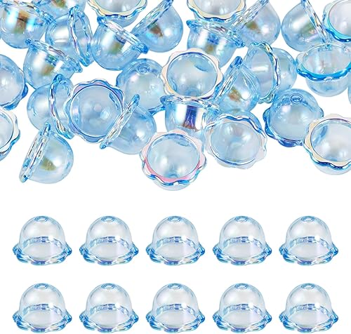 Vista 14 de FASHEWELRY 10 piezas Tapas de Flores de Vidrio Hechas a Mano Cuentas Florales de Cristal Transparentes en Forma de Trompeta Espaciadores de Flores a