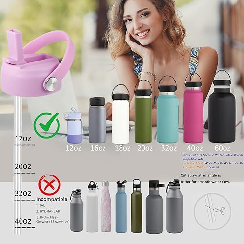 Miniatura 3 de Tapa de popote para Hydro Flask de boca ancha de 32, 40 onzas, tapas de popote con mango flexible y popotes compatibles con HydroFlask, tapa