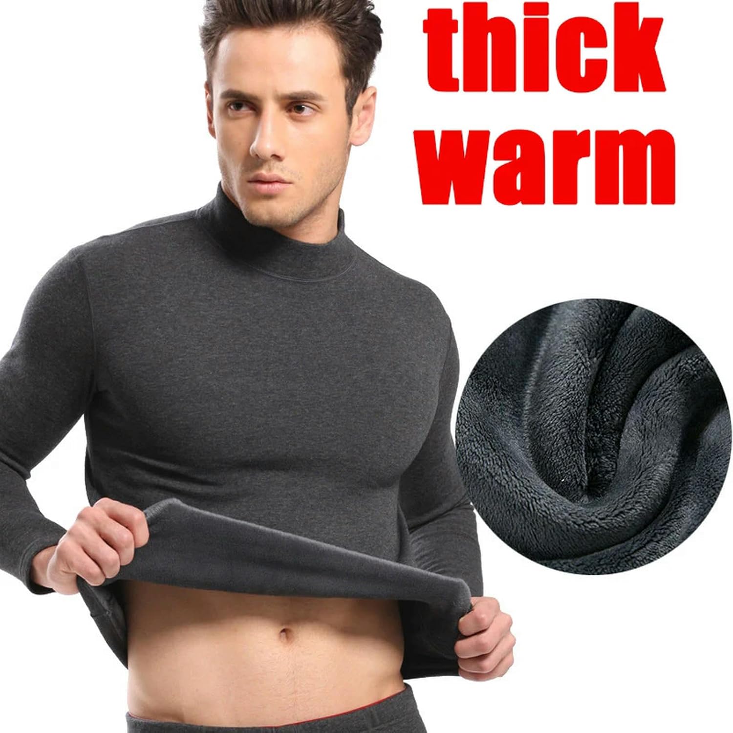 Thermal Underwear Suits Men Long Johns Turtleneck Winter Tops+Pants 2Pcs Set Warm Thick Thermal Wear