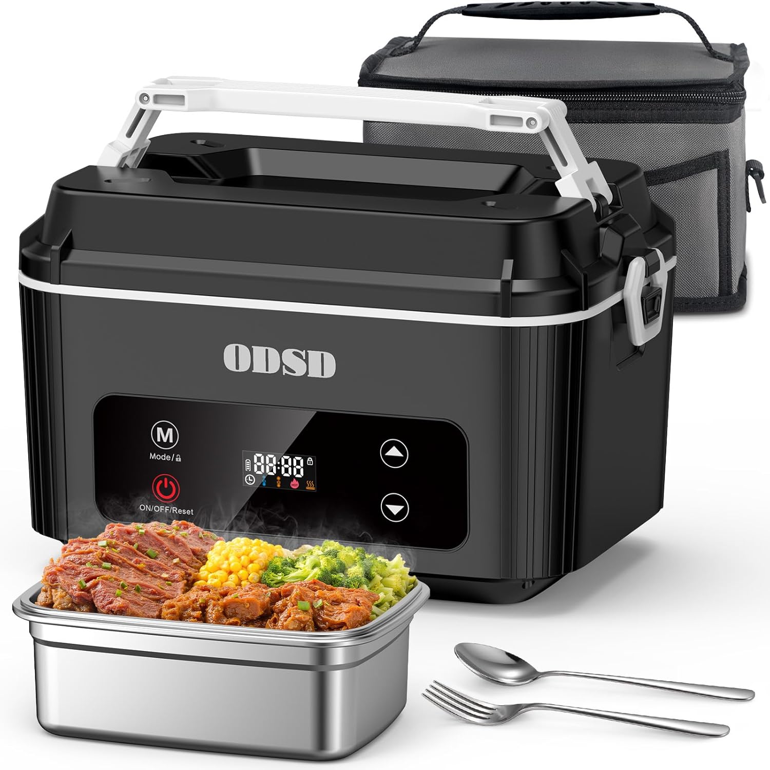 ODSD Cordless Electric Lunch Box for Adults, Heated Lunch Box 130min Battery Life, Self-Heating Portable Electric Food Warmer with 1.2L SS Container for Truck, Office, or Outdoor Worksite