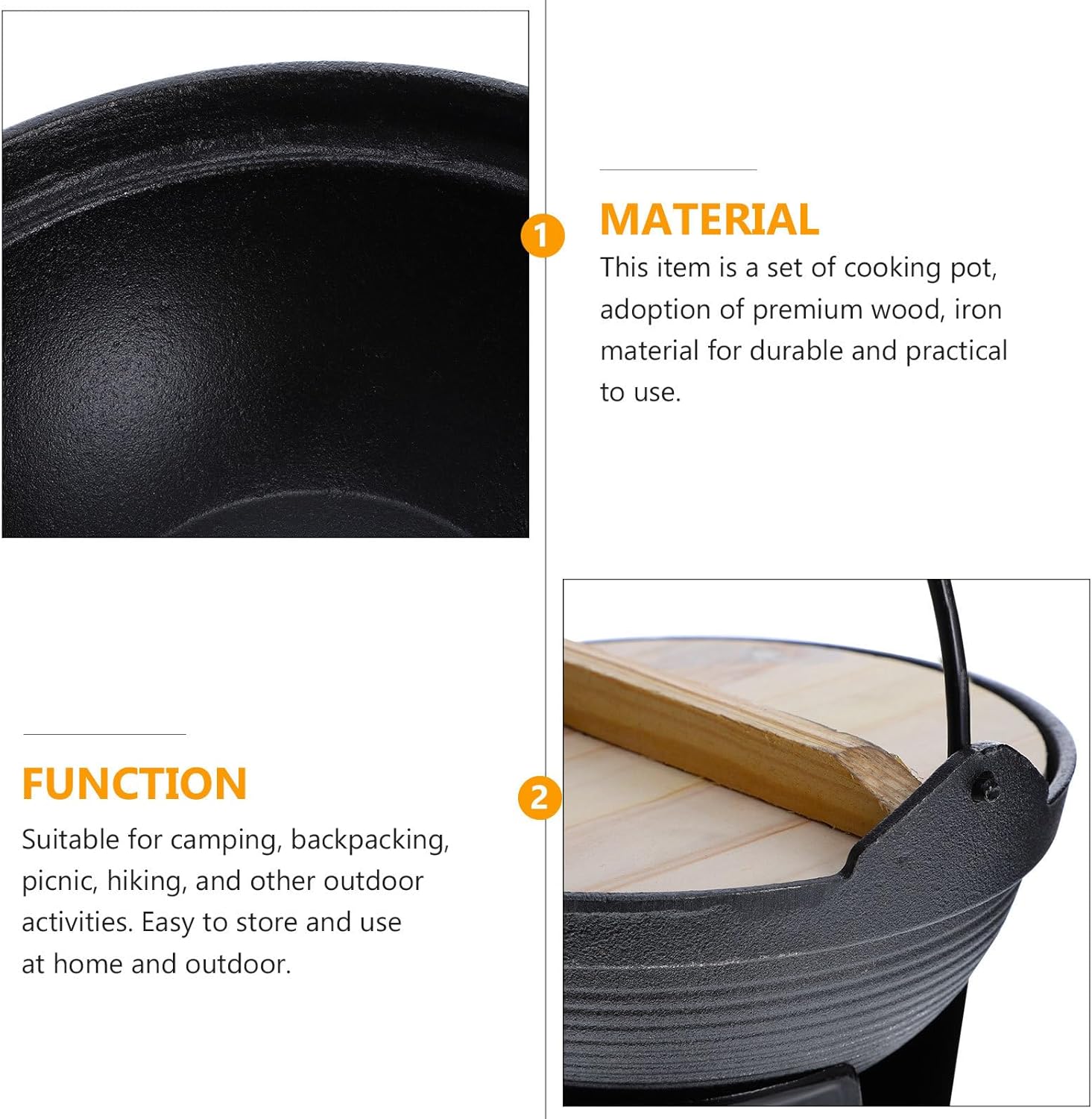 Cast Iron Sukiyaki Hot Pot with 17.5Cm Ribbed Pan and Triangular Stove Base, Multifunctional Outdoor Camping Cookware for Hiking Picnic and Outdoor Cooking