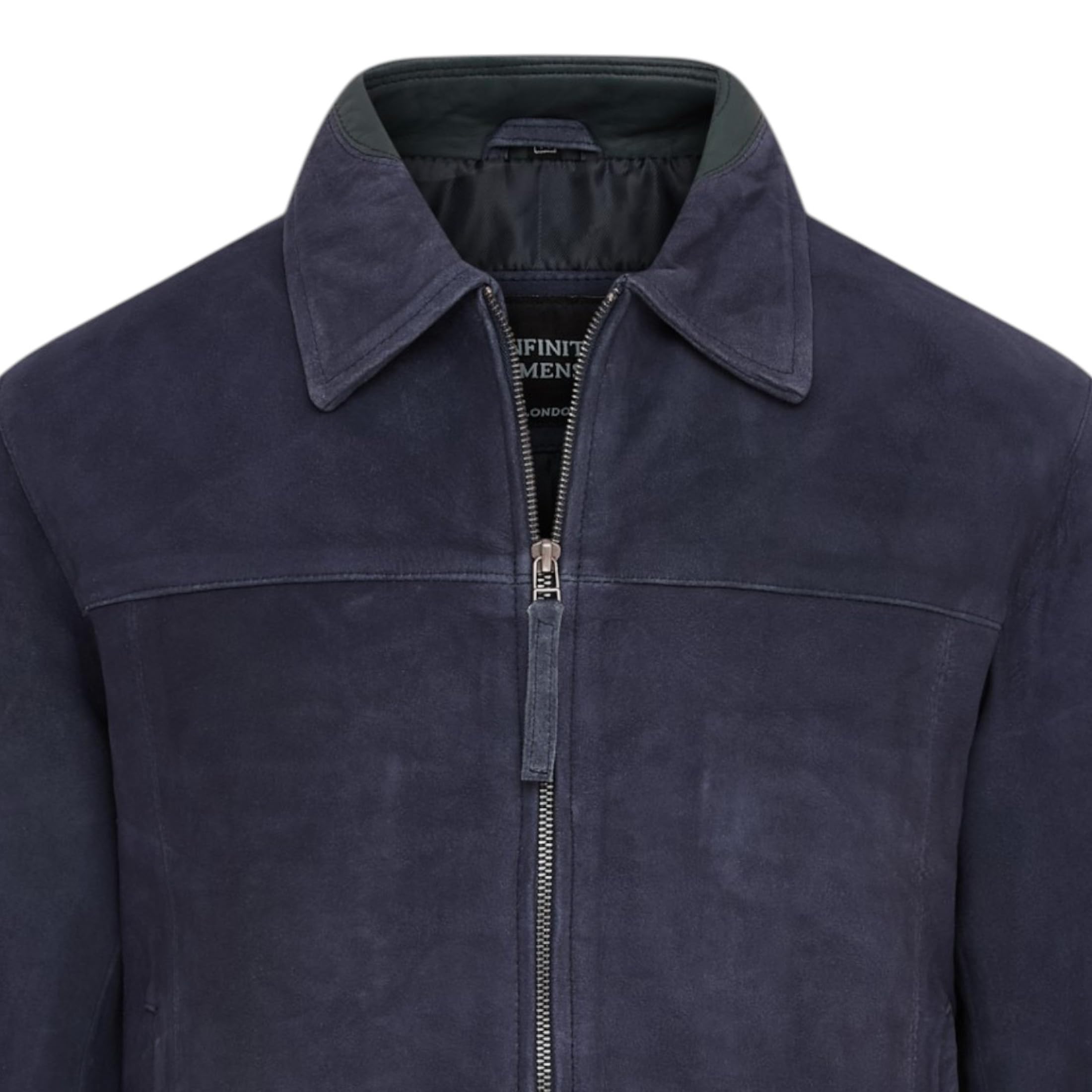 Infinity Leather Chaqueta Harrington de cuero de cabra auténtico estilo motero, color azul marino retro, para hombre.
