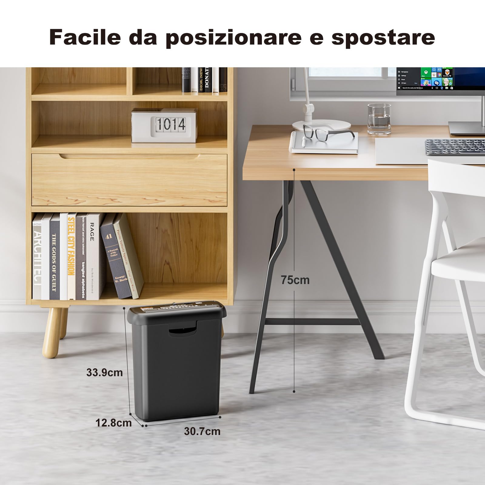 Bonsaii Distruggi documenti con braccio telescopico, taglio a striscia, 6 fogli, con cestino da 9 litri, livello di sicurezza P2, trita documenti con funzione distruggi carte di credito (S123-A)