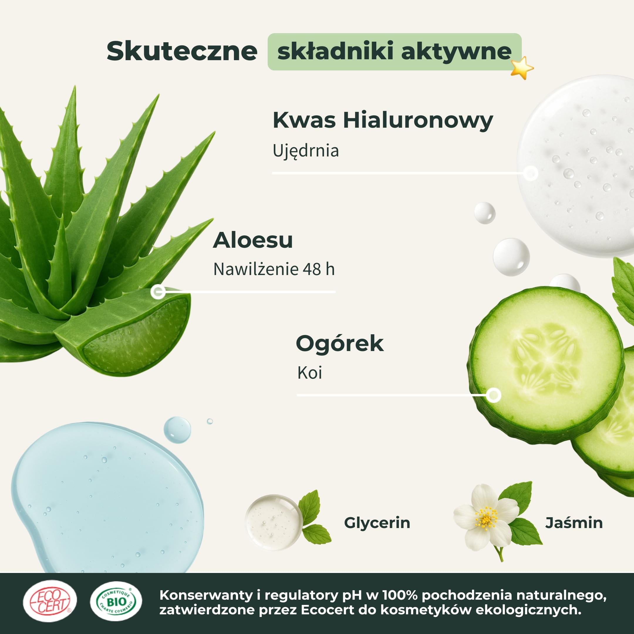 BIONOBLE Serum do Twarzy z Kwasem Hialuronowym Certyfikowane Bio - Nawilżająca Pielęgnacja Przeciwstarzeniowa z Aloesem - Szklana Butelka z Pompka - Wyprodukowano we Francji - 100ml