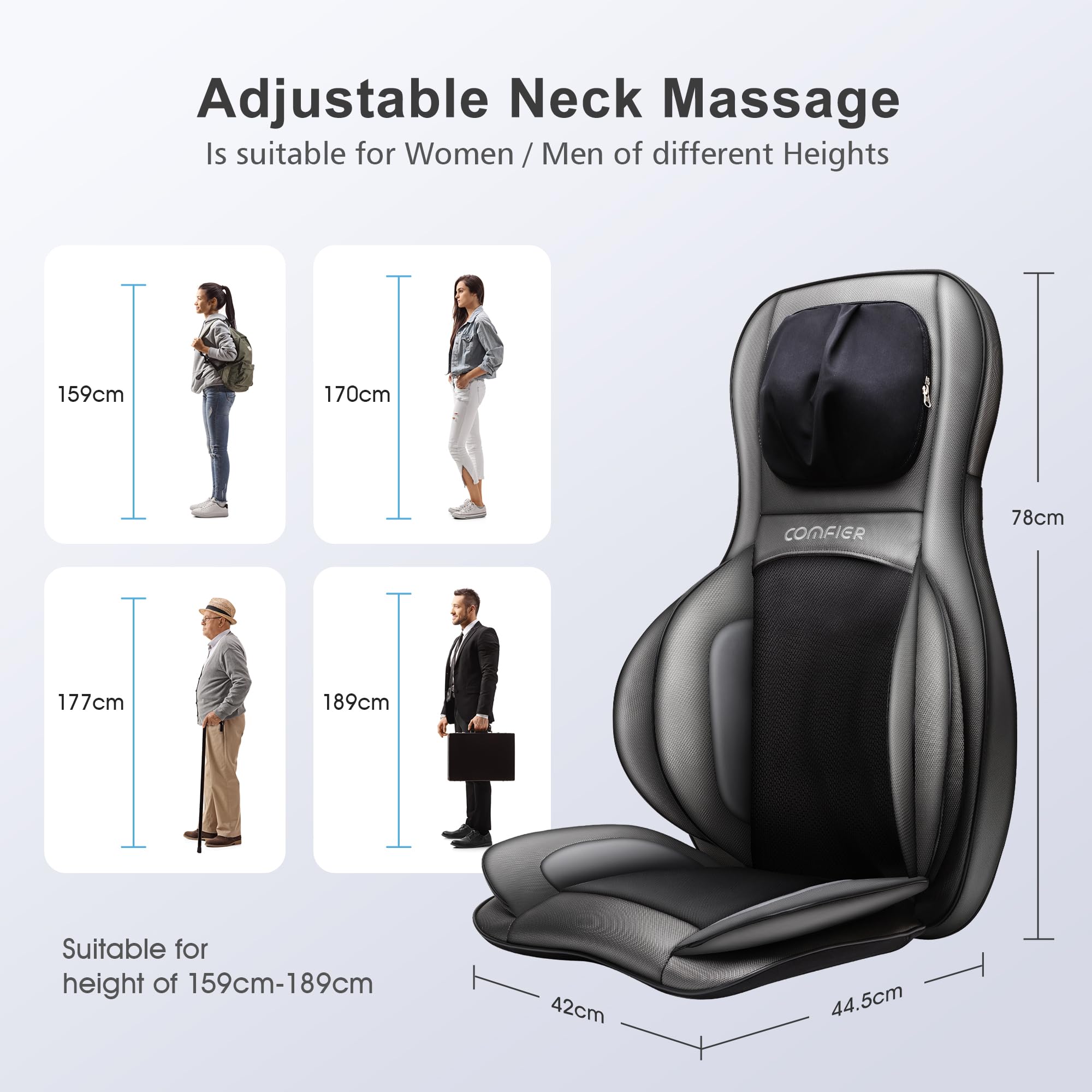 COMFIER Siège Massant Shiatsu pour Dos & Cou - Masseur de Dos Complet à Pétrir 2D / 3D avec Chaleur et Compresse réglable, Fauteuil Massant pour hanche/nuque/dos, Masseur Complet du Corps
