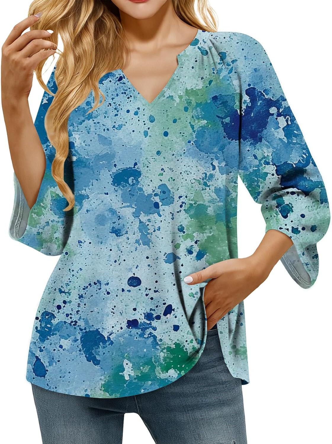 Women V Neck T Shirt Dressy Tops Comfortable Breathable Loose Oversized T-Shirt Western Retro Fitted Tee Casual Summer Workout Trendy Clothes 2025 Y2K Blue,3XL