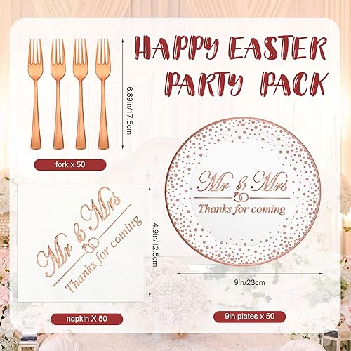 Miniatura 2 de 150 piezas de suministros de fiesta de oro rosa, servilletas, platos, tenedores, vajilla, vajilla desechable para despedida de soltera, boda,