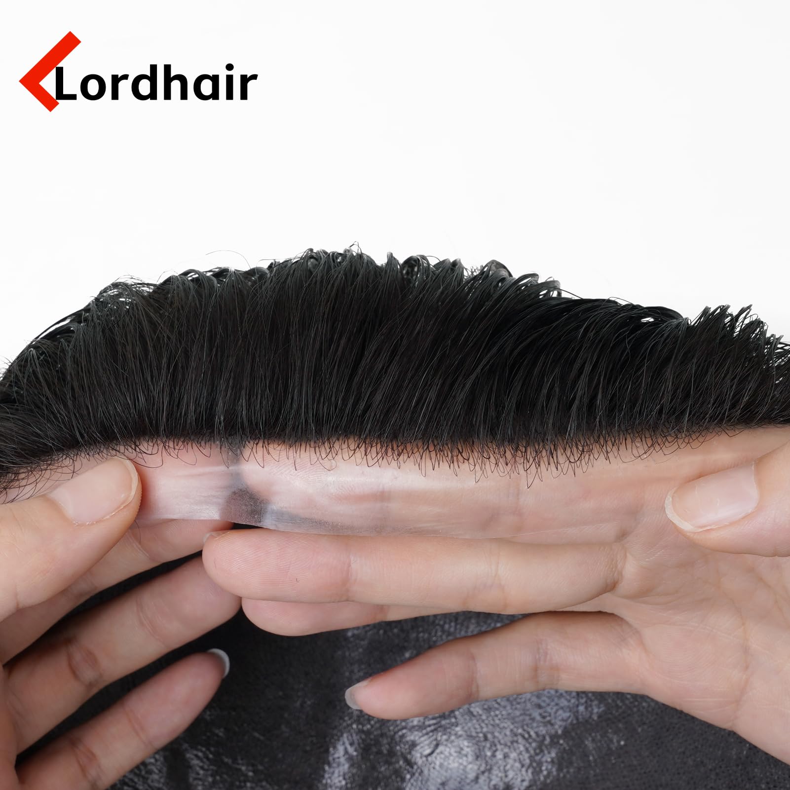 Lordhair Toupee for Men with 100% European human hair 8x10 inch Hairpiece for Men 0.03mm Ultra Thin Skin Hairsystem All V-looped Mens Toupee (Natural Black #1A) - Image 3