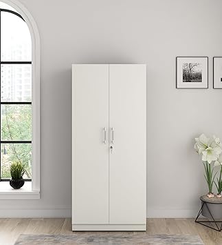 Spacewood Optima Wardrobe | 3 Year Warranty | Almirah, Cupboard, Almari, 2 Door Wardrobe, 1 Hanging Space|Engineered Wood| Kingston White