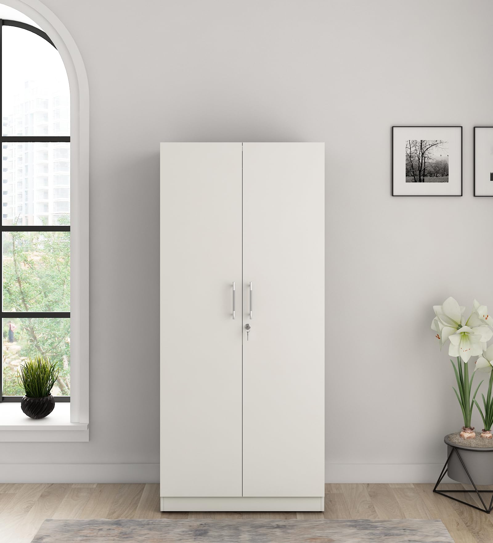 Spacewood Optima Wardrobe | 3 Year Warranty | Almirah, Cupboard, Almari, 2 Door Wardrobe, 1 Hanging Space|Engineered Wood| Kingston White-image-31
