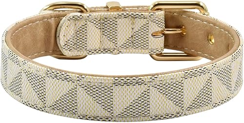 Miniatura 6 de Juego de collar y correa de cuero para perro, correas de collar de perro con patrón de cuadros, hebilla de metal ajustable y duradera para perros