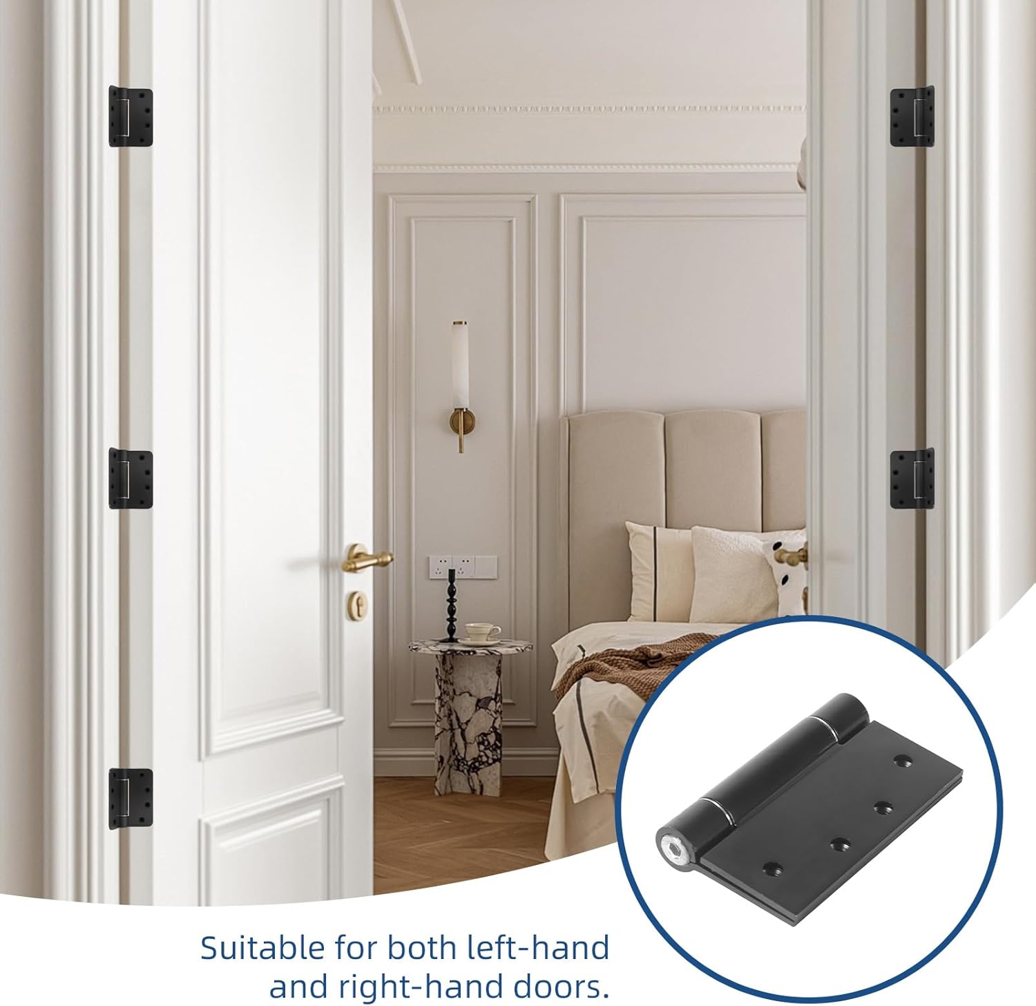 6 Pack Self Closing Door Hinges, 4 Inch Spring Loaded Hinges Adjustable Tension Spring Hinges with 1/4'' Radius Corners, Heavy-Duty Door Hardware for Commercial and Residential Doors, Matte Black