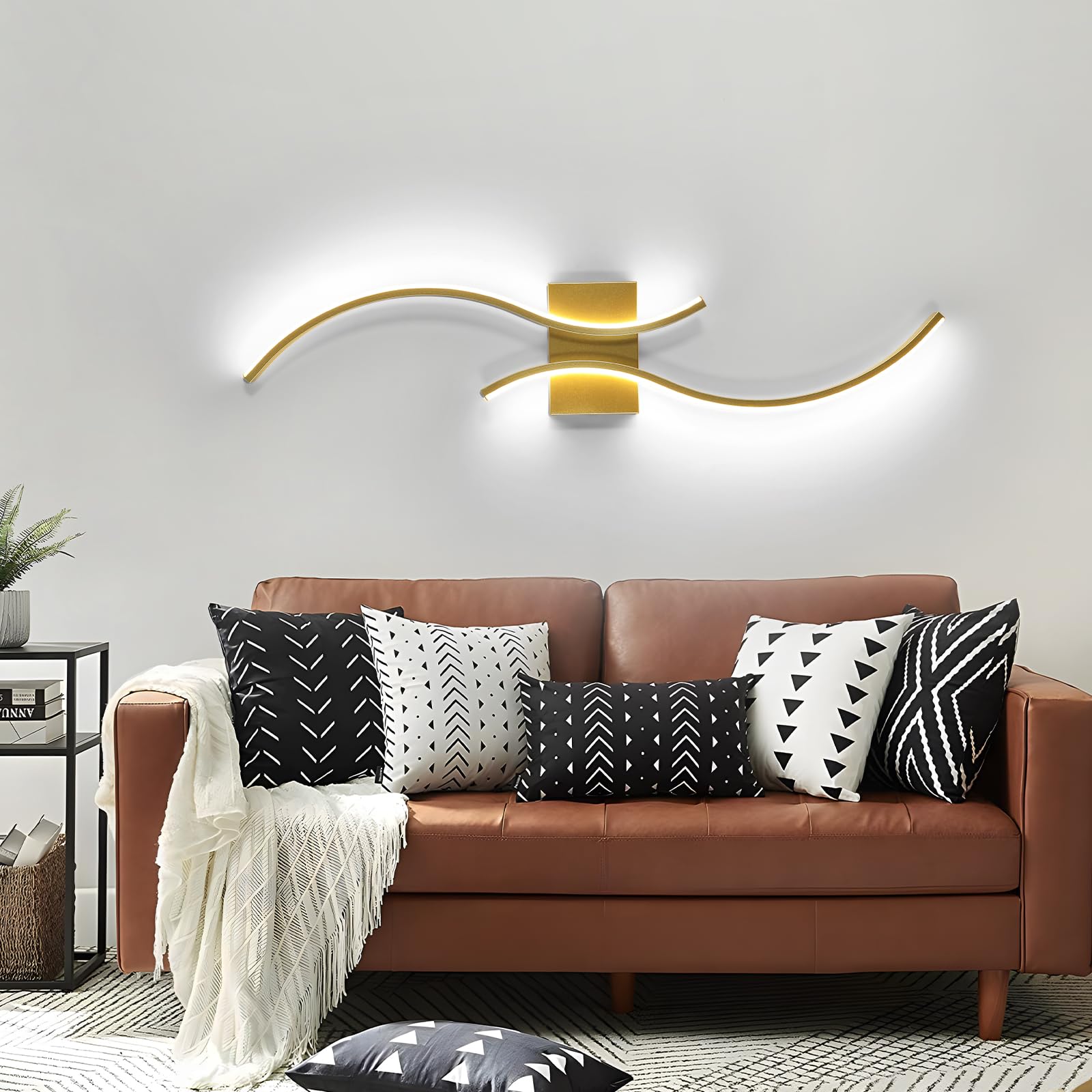 Goeco Applique LED da Parete Interni, 32W 80 CM Luci da Parete Dimmerabile Lunga con Telecomando 3000K-6500K con 2 Luminosi Ondulati per Soggiorno, Camera da Letto, Dorato