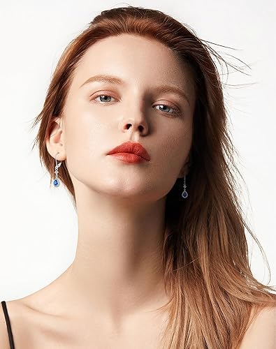 Miniatura 4 de Aretes colgantes de cristal para mujer, aretes Guesma de 0.236 x 0.157 pulgadas, diseño de lágrima, piedra natal creada, plata esterlina 925, aretes