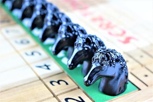 Miniatura 2 de STARPPLE Juego de mesa de carreras de caballos de metal con tablero de juego de madera gruesa y maciza de carreras de caballos, 11 caballos clásicos
