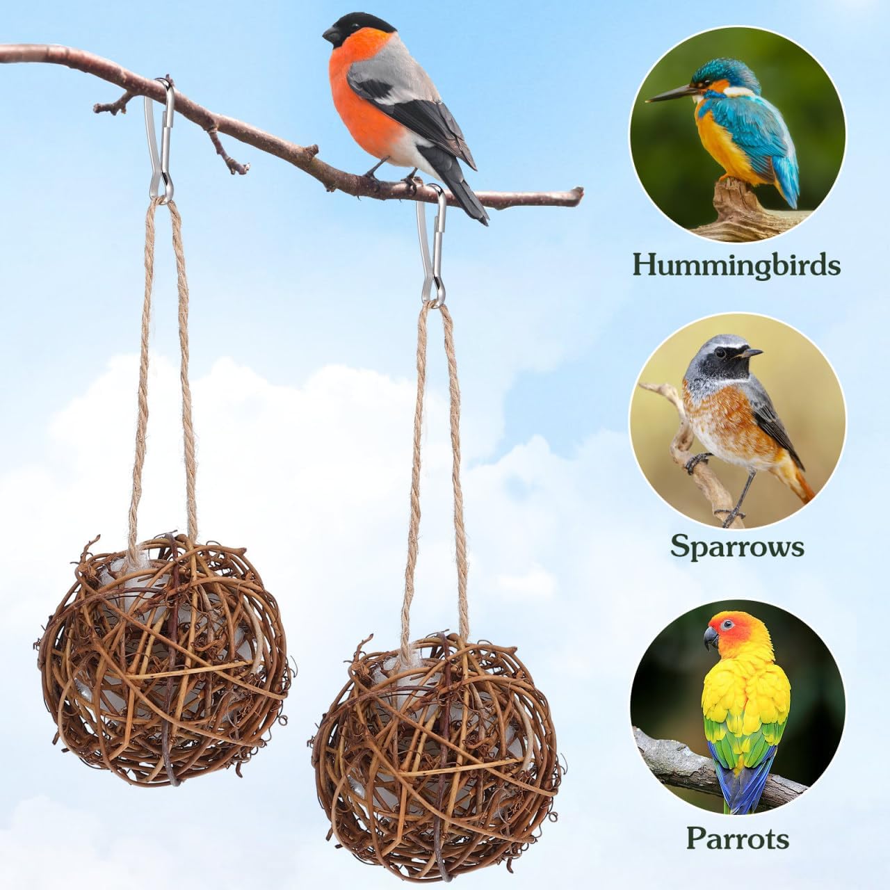 SUPVOX 3Pcs Hummingbird Nesting Material Kits - Outdoor Roosting Pockets for Hummingbird Houses - Natural Bird Nesting Material for Garden and Patio Wildlife