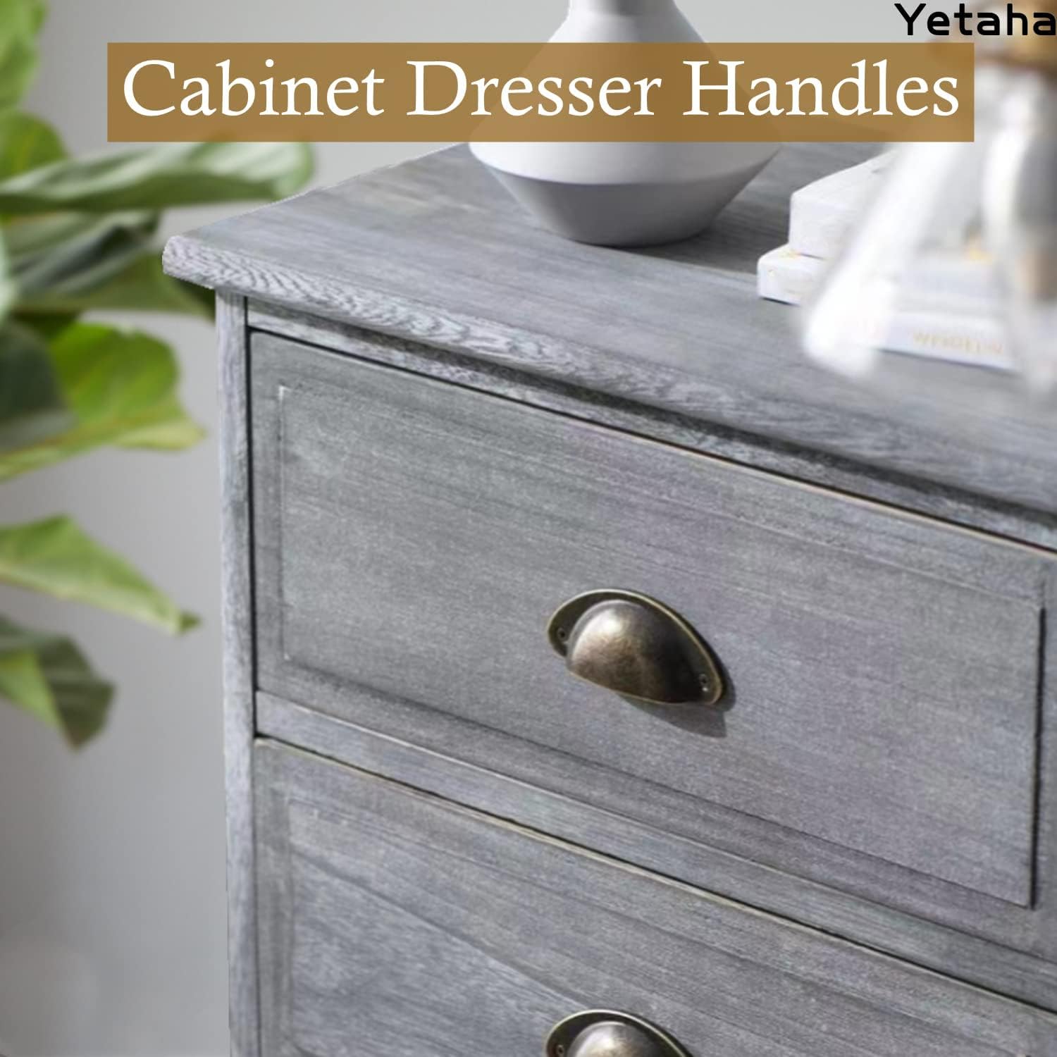 Yetaha Golden Antique Cabinet Drawer Pulls, Vintage Brass Cup Knobs for Dresser Cupboard Cabinet Drawer Furniture Decoration, with Screws (Yellow Bronze)