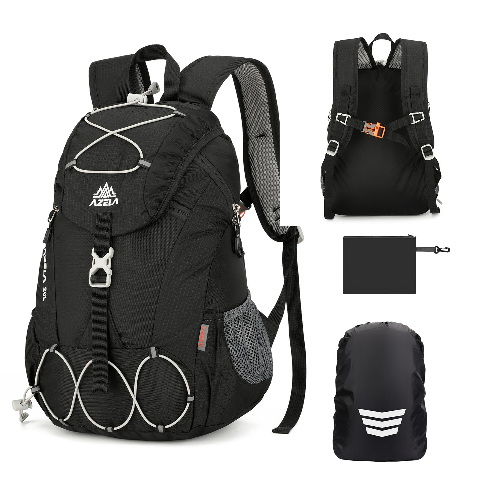 GES 20L Hiking Backpack for Men & Women - Lightweight, Waterproof Daypack with Rain Cover - Durable Rucksack for Travel, Camping, Trekking, Cycling, Hiking, School & Work (Black)
