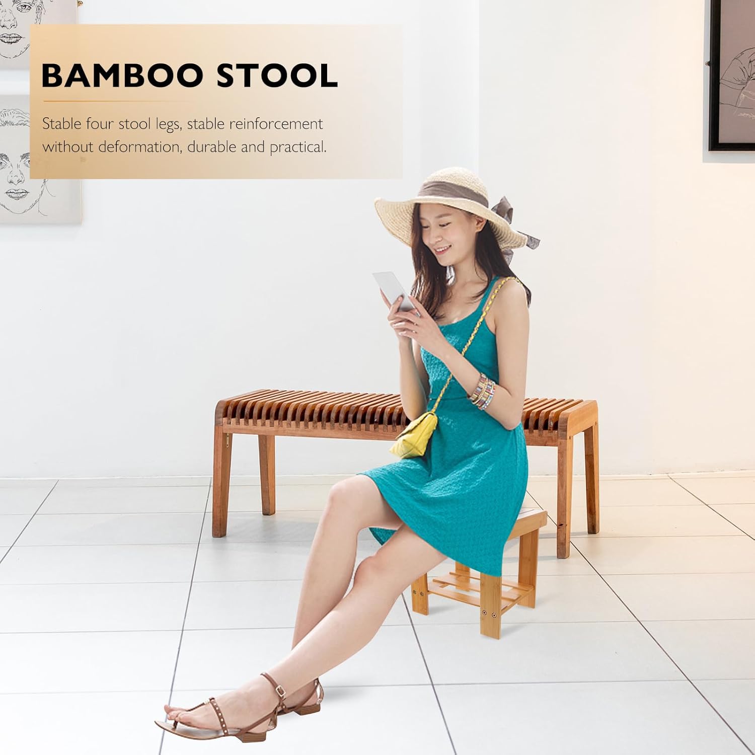 ARTIBETTER Small Square Stool, Mini Low Household Footrest, Brown Solid Wood Multipurpose Seat for Bathroom, Living Room, and ’ Room