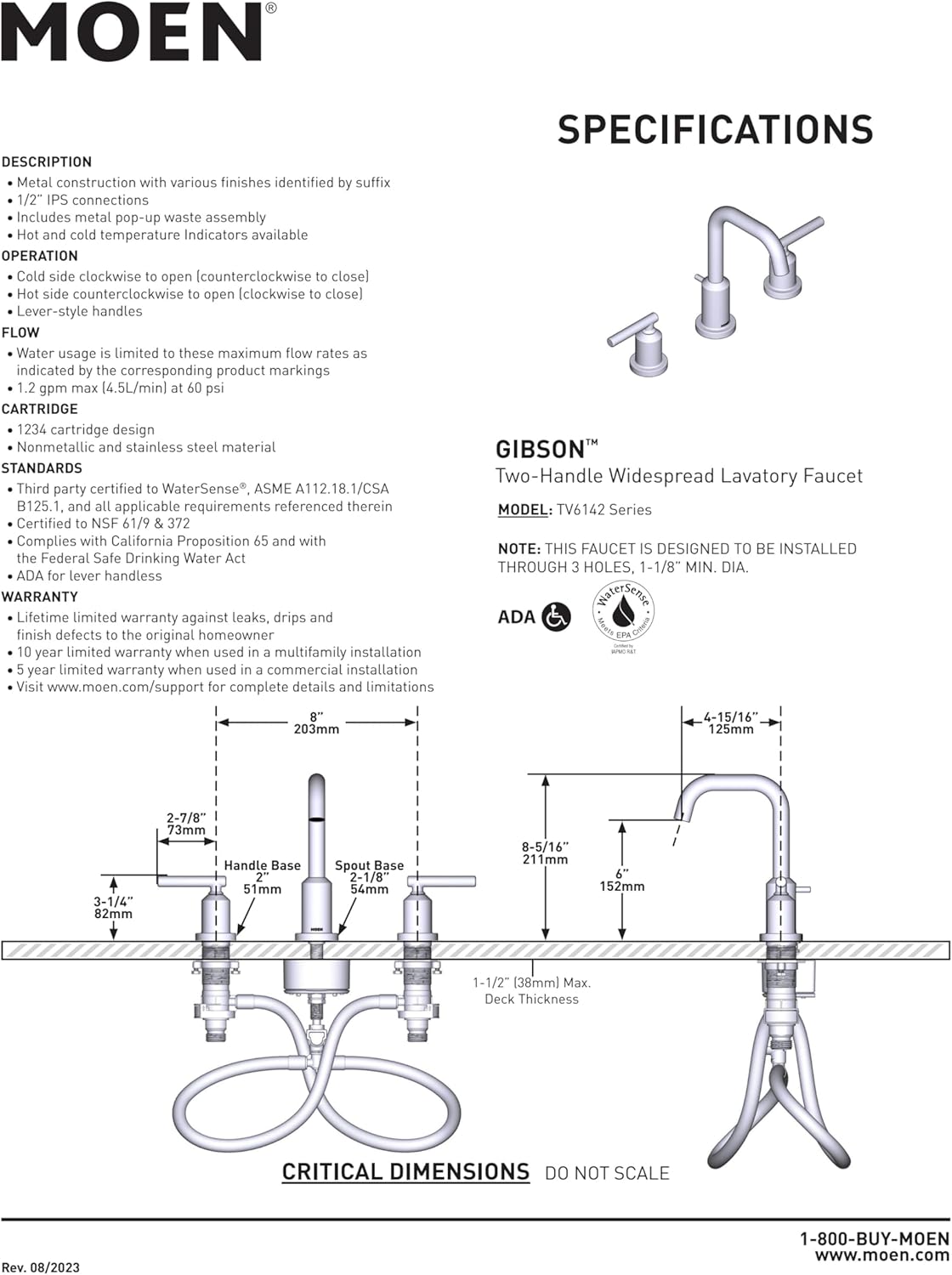 Moen Gibson Chrome Two-Handle High Arc Widespread Bathroom Sink Faucet for 3-Hole Setups with Valve Included, TV6142 - Image 10