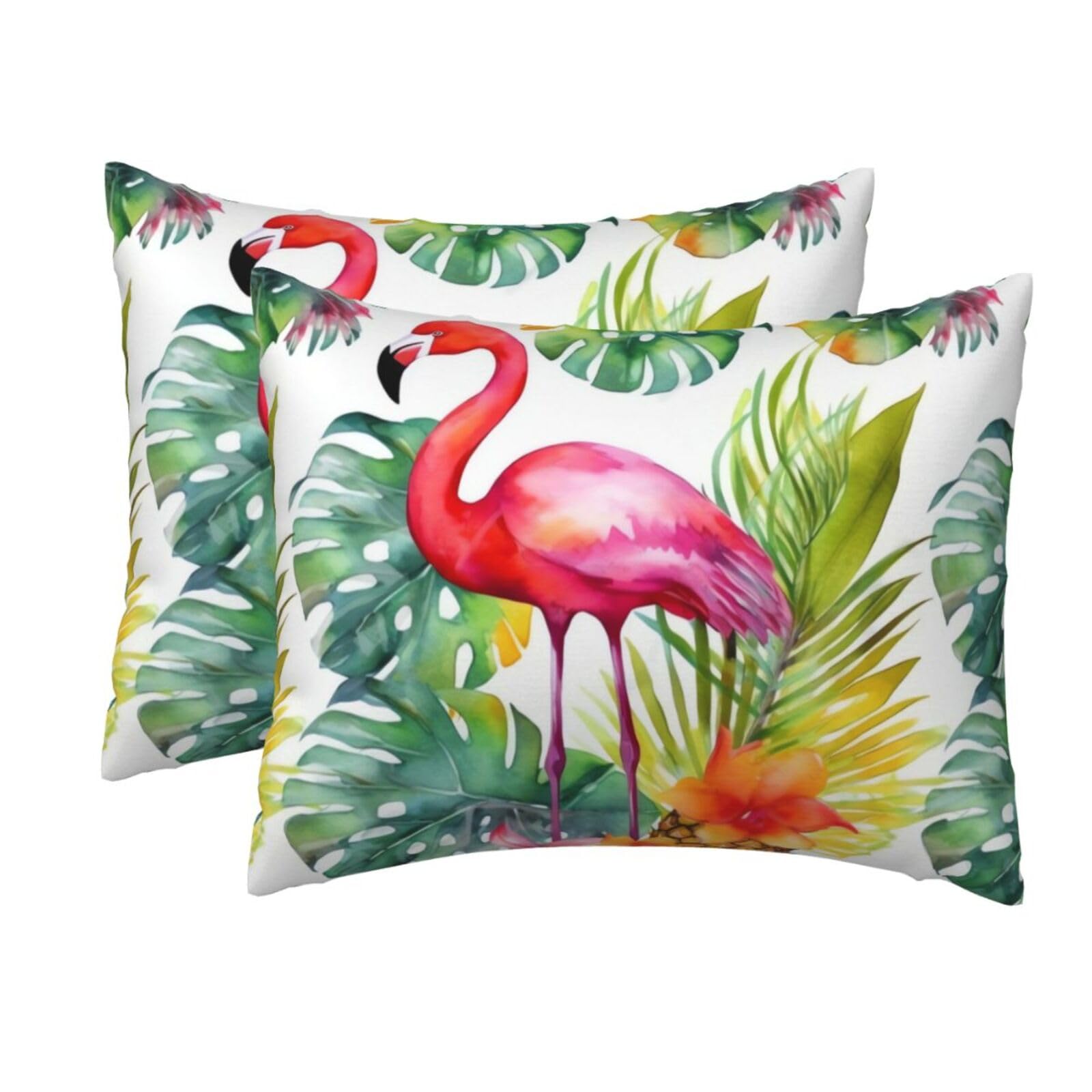 2 Pack Standard Pillow Cases with Hidden Zipper, Soft Breathable Pillow Covers for Hair and Skin, Tropical Flamingo Pillowcases 20"x26" Bed Pillow Protectors Cover for Sleeping Gifts