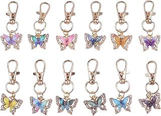 バタフライ キーホルダー - 12個 グラデーション レインボー 樹脂 キーリング | ガールズ バッグ ペンダント - 子供 ティーン 娘 家族 友達 パーティー 誕生日 結婚式 車 バッグ向け