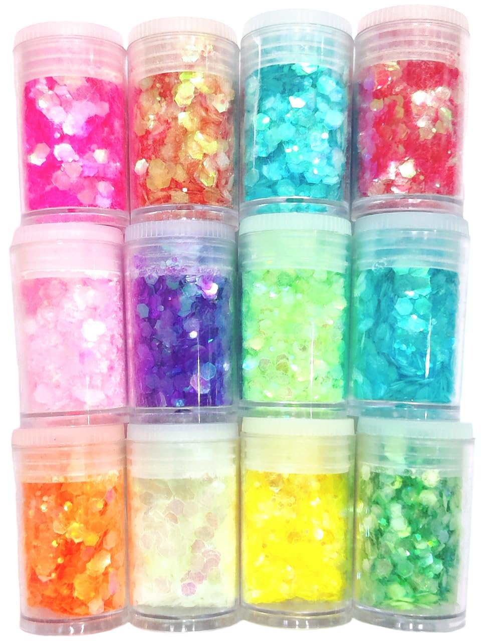 Beads & Crafts Glitter Sequins - 12 Color Set for Resin Art, Nail Art, Body Art, Jewellery, DIY Art & Craft, Decoration Projects (Pack of 12 Bottles/Approx. 100 GMS.) (Glow in Dark)