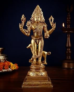 Divine Kala Bhairava Statue with Dog 30 cm Golden Brass Finish Kaal Bhairav Idol for Protection
