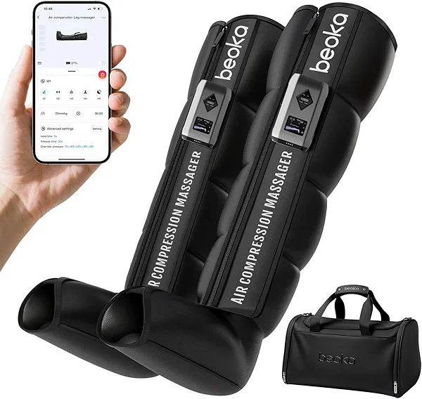 beoka Leg Massager for Circulation and Pain Relief, Cordless Air Compression Boots with 5 Modes 15 Intensities for Athletes Runners and Travelers, Leg Recovery System for Gift-S