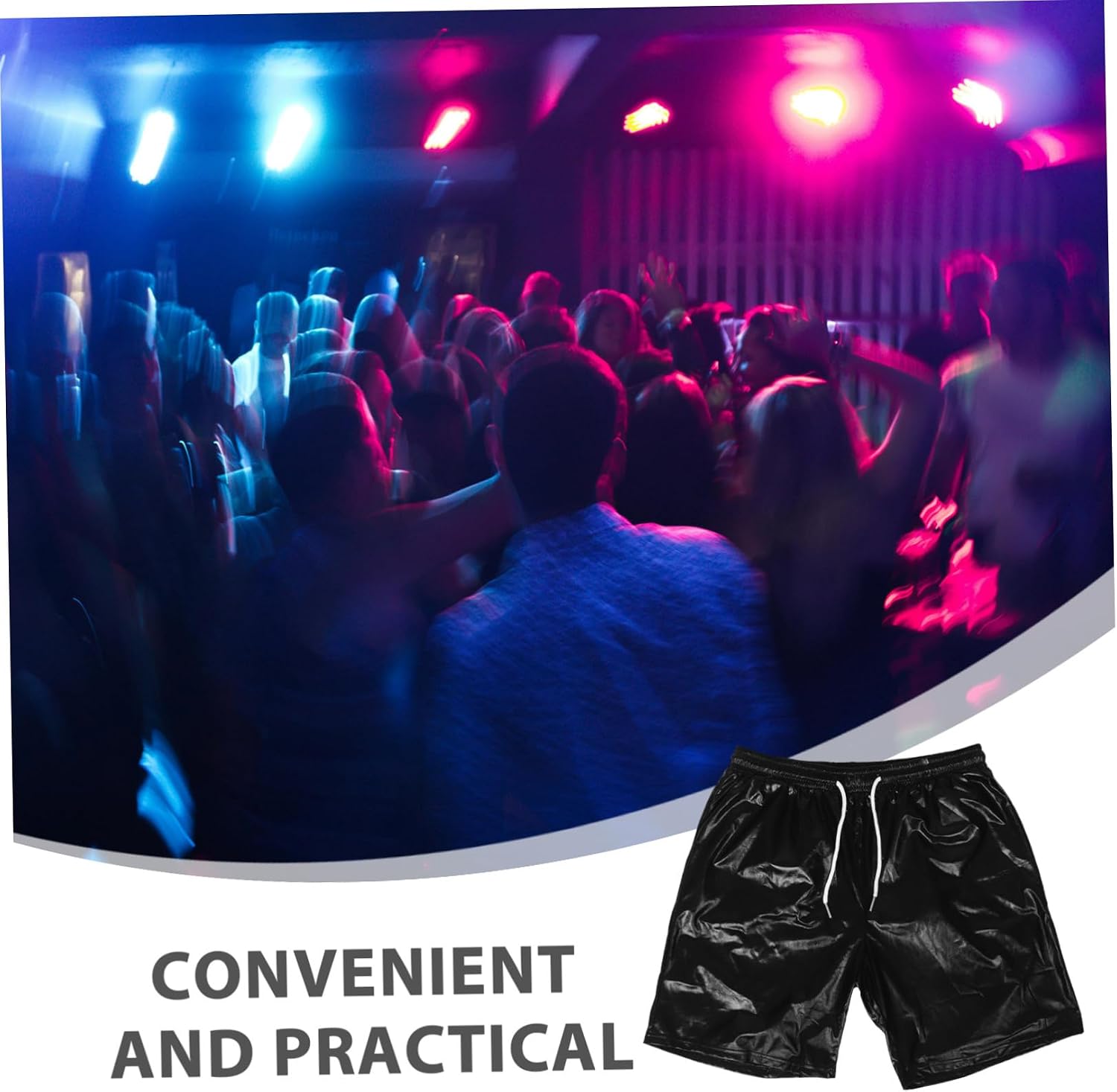 NOLITOY Men's Shiny Disco Shorts Metallic Rave Pants for Parties Comfortable Fit Eye-catching Style for Stage Performances and Nightclubs Black