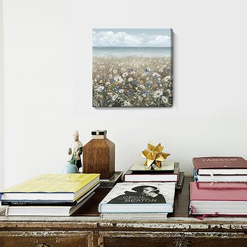 Vista 109 de Lienzo decorativo para pared, baño, estilo bohemio, costero, granja, vaca, montaña, flor, ilustración, obra de arte floral, paisaje rústico de Arte