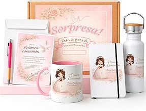 Kembilove® Personalised First Communion Pack with Name and Date – Complete Kit with Cup, Notebook, Bottle, Box, Card and Pen – Original Gift and Souvenir