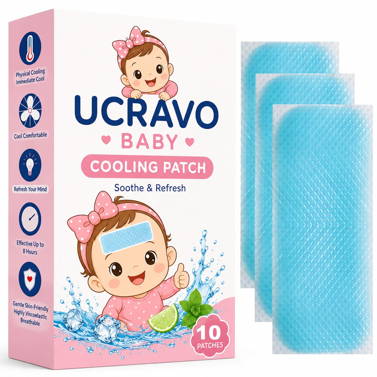 UCRAVO 10 pcs Kids Cooling Patches for Fever Discomfort Pain Relief Reducer Soothe Headache Forehead Strips Gel Sheet Toothache Drowsiness Fatigue Refreshing Sunstroke Good for Cooling - Men Women-image-22