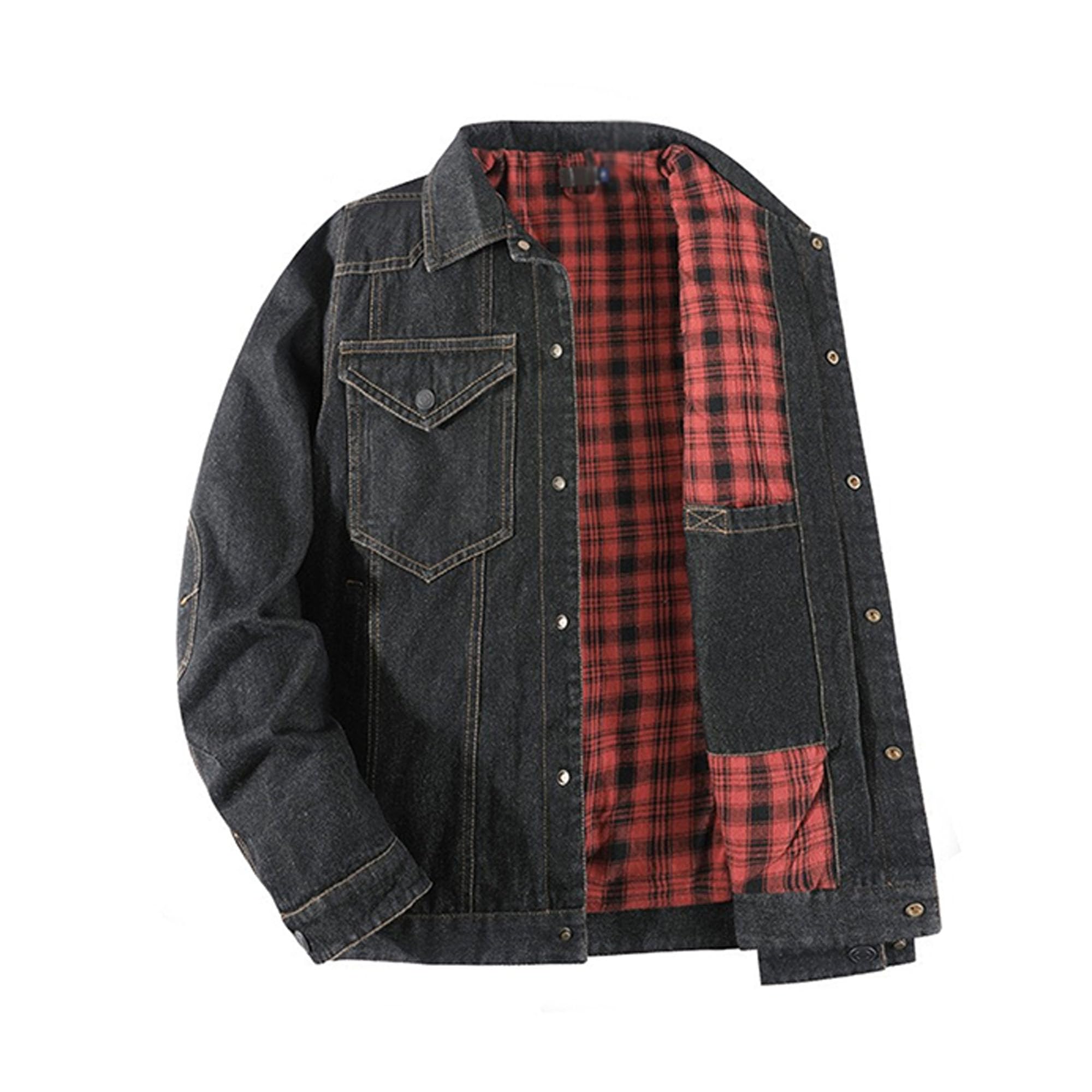 Uomini Snap Front Western Cowboy Primavera Autunno Vintage Lavoro Jean | Giacca classica in denim con fodera in flanella, in misto cotone, per weekend, viaggi, attività all'aperto