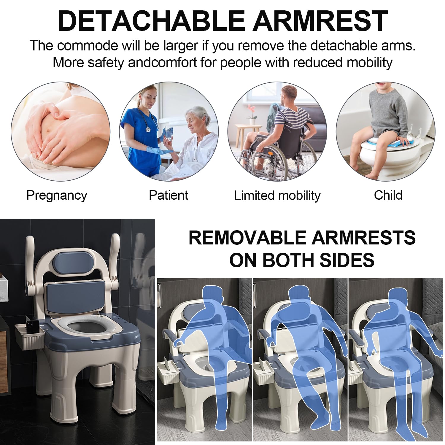 Bedside Commode Toilet Chair (Folding) 200kg Capacity, PU Leather Upholstered Seat, Adult Potty Chair Suitable For Disabilities And The Elderly