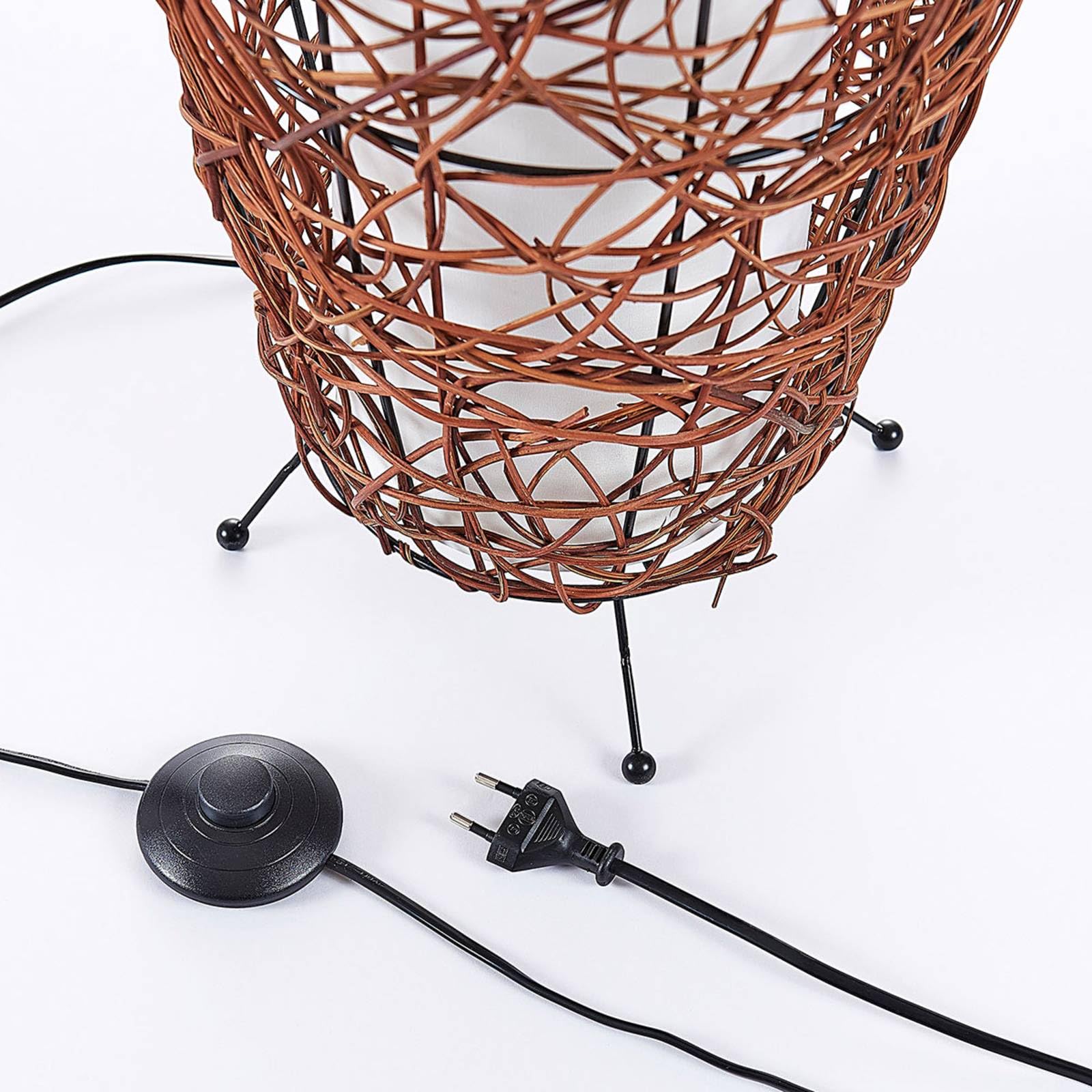 Lindby Rattan Stehlampe, Stehleuchte Höhe 111 cm mit Fußschalter Standleuchte 2 flammig Stoffschirm E14 Fassung max. 40W ohne Leuchtmittel