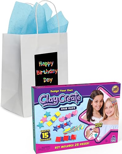 PURPLE LADYBUG Pinzas para el cabello de arcilla polimérica y 7 bolsas de regalo blancas con panel de arañazos para mensajes