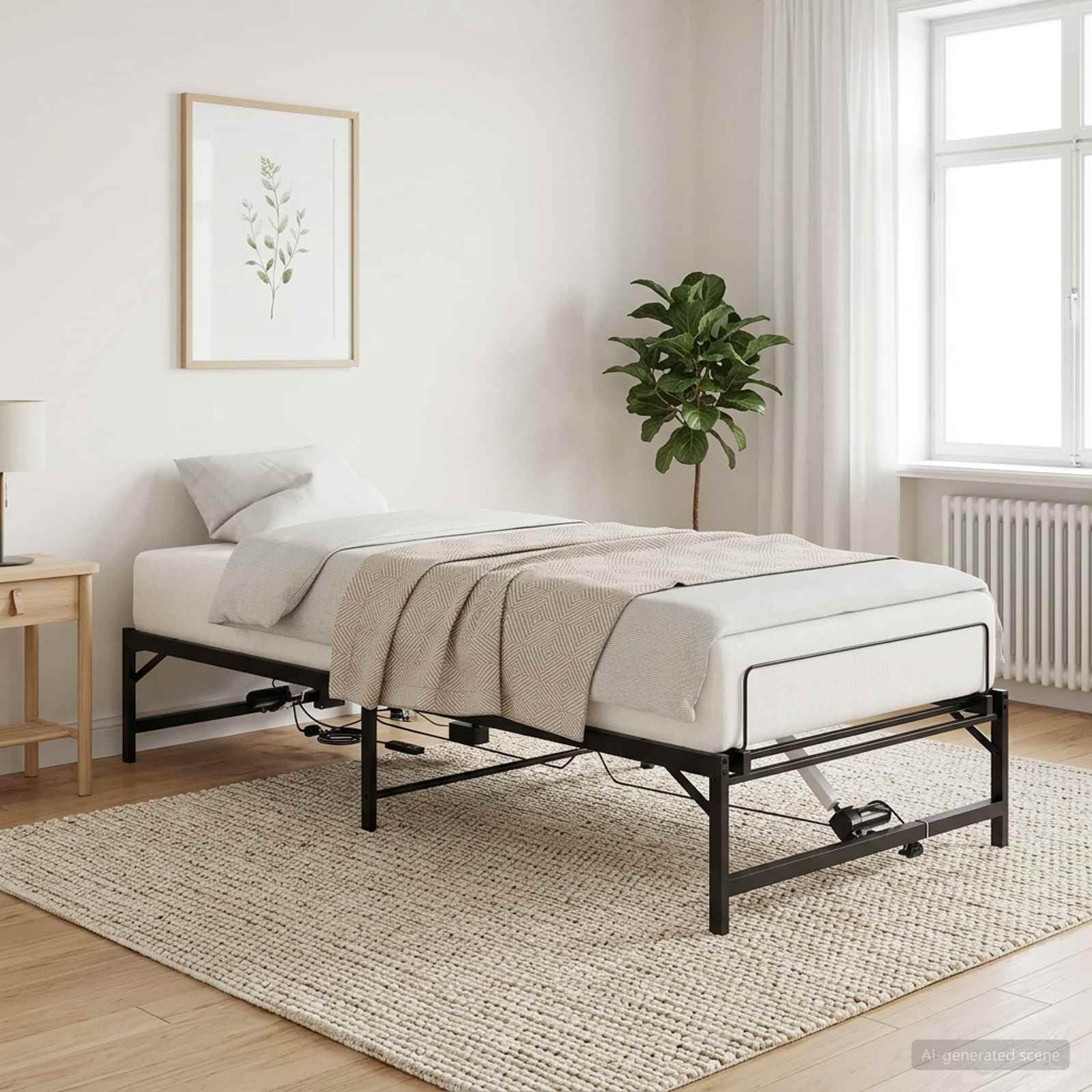 ACAGALA Telaio per letto elettrico, 75 x 190 cm, rete a doghe regolabile elettricamente con testa e piedi, motore per letto singolo in acciaio con telecomando, senza materasso, nero
