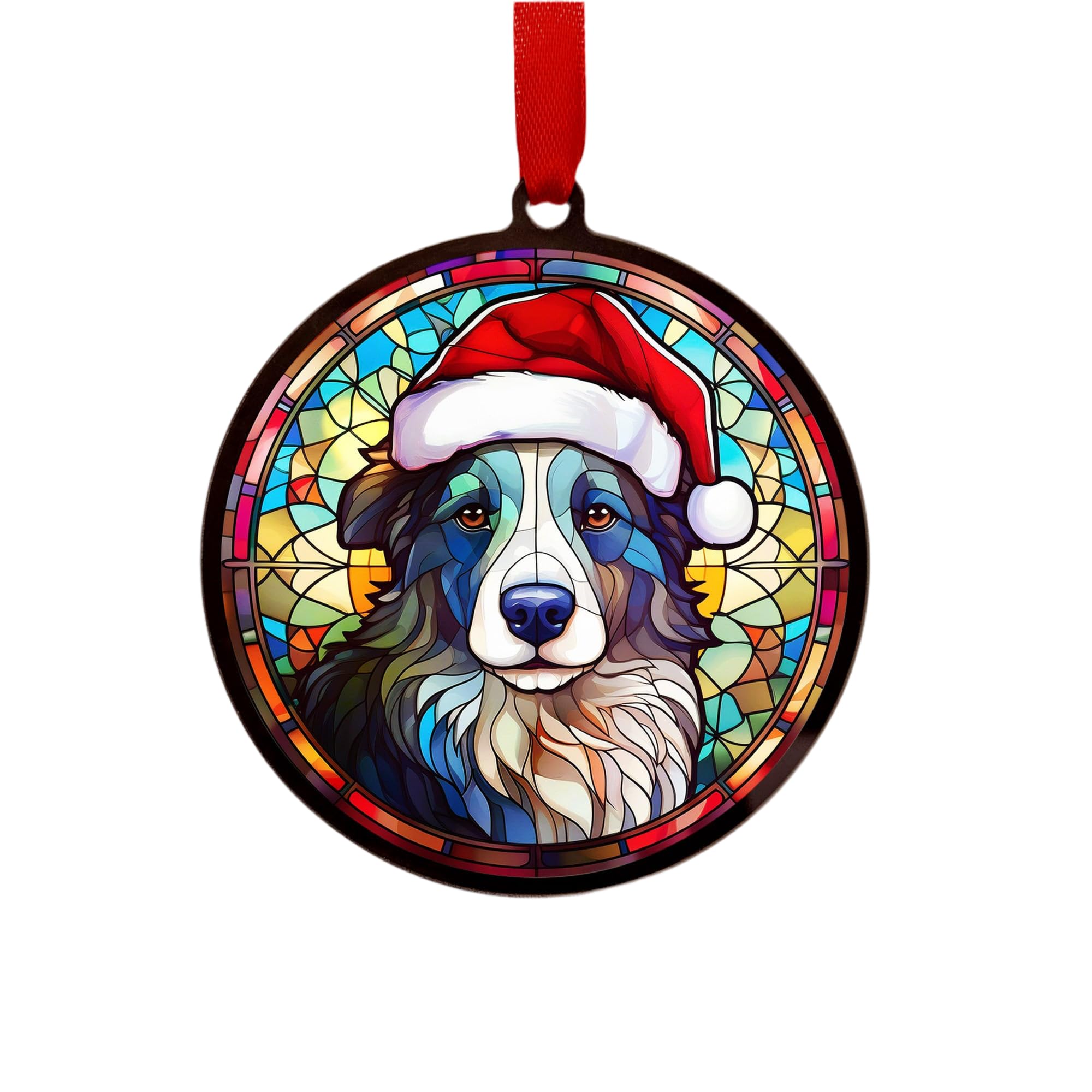 Border Collie Suncatcher Decoration Santa Hat Christmas