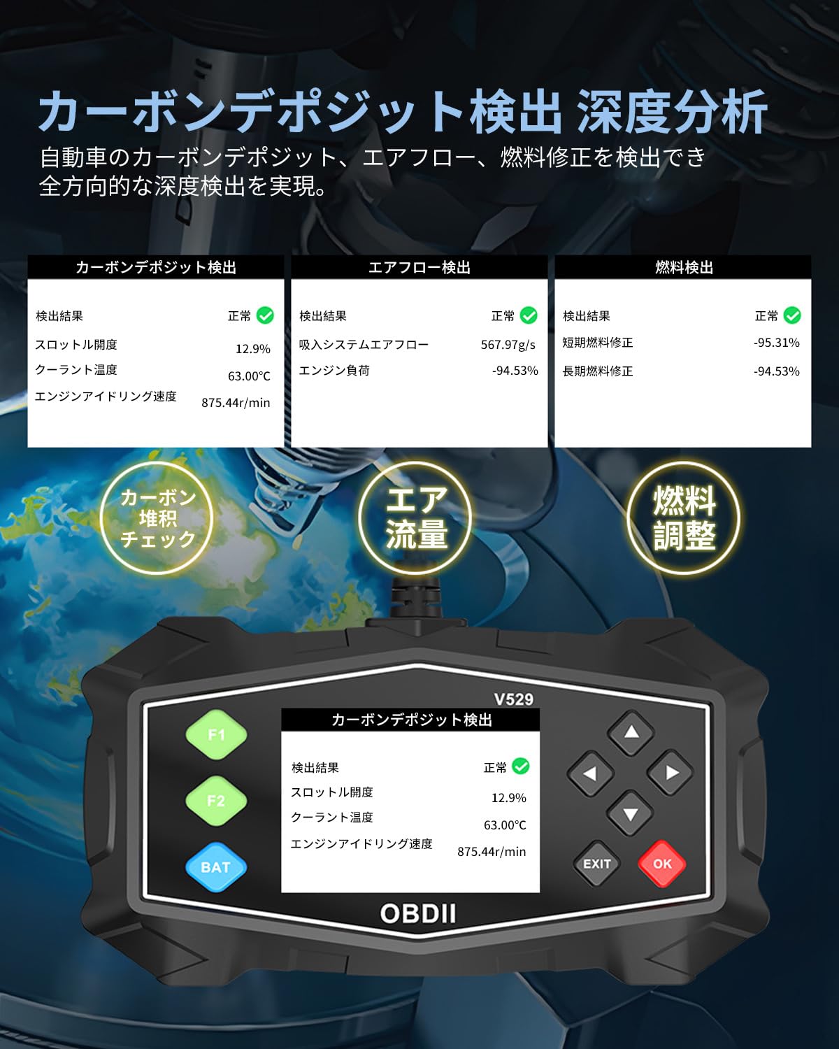 Amazon.co.jp: OBD2 診断機 V529 自動車用 故障診断機 チェック