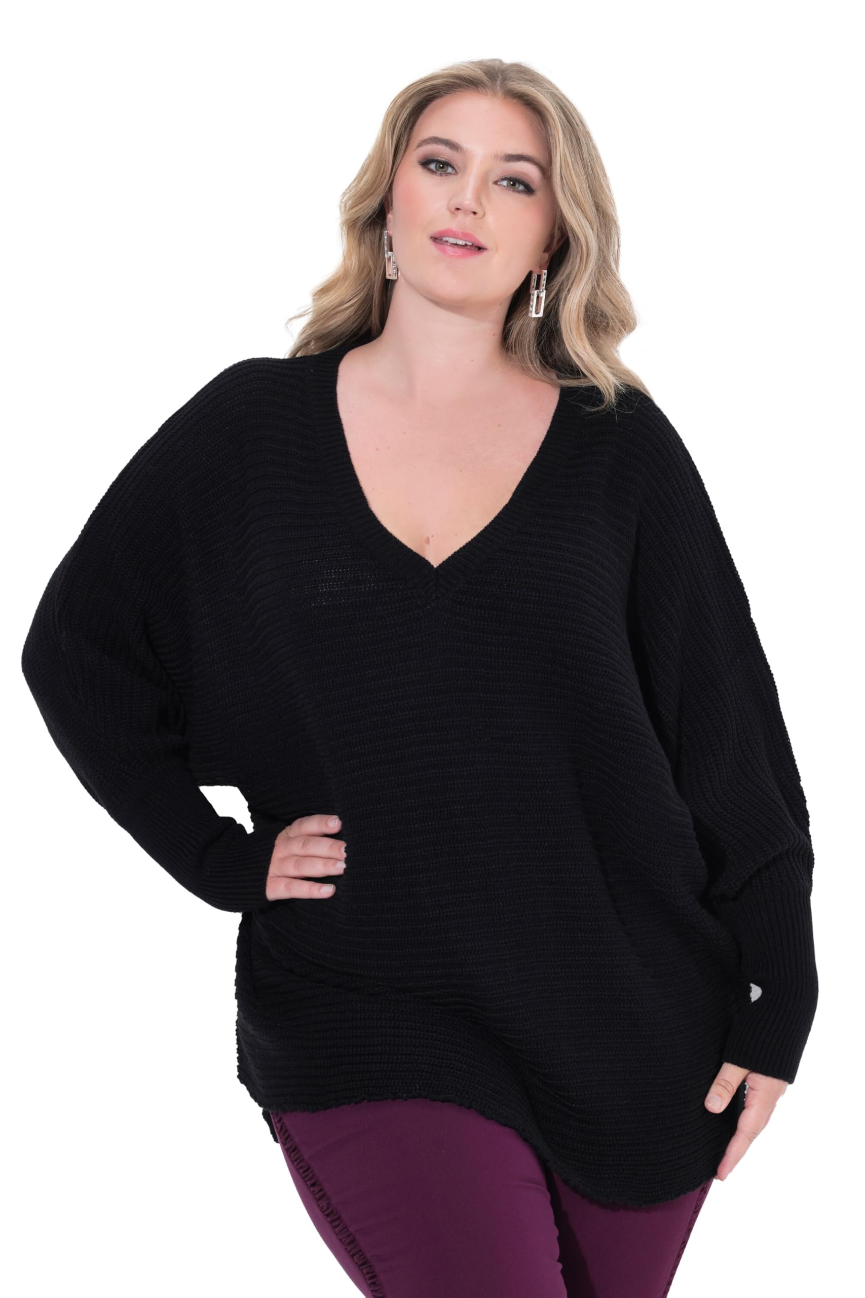 MIAMODA Damen große Größen Übergrößen Plus Size Pullover, Poncho-Look, V-Ausschnitt 835783
