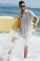 Vista 94 de JMIERR Camisas de vestir a rayas con botones y manga corta para hombre