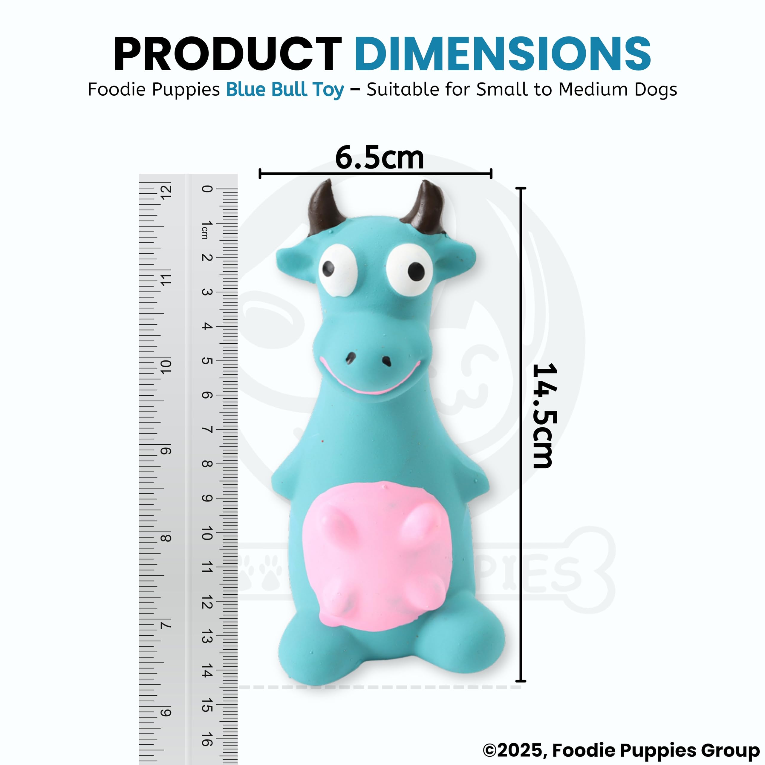 Foodie Puppies Natural Latex Rubber Squeaky (Blue Bull) Dog Toy | Small to Medium Dogs & Puppies | Durable, Animal Design, Fetch & Chew Safe Play Toy | Reduce Separation Anxiety