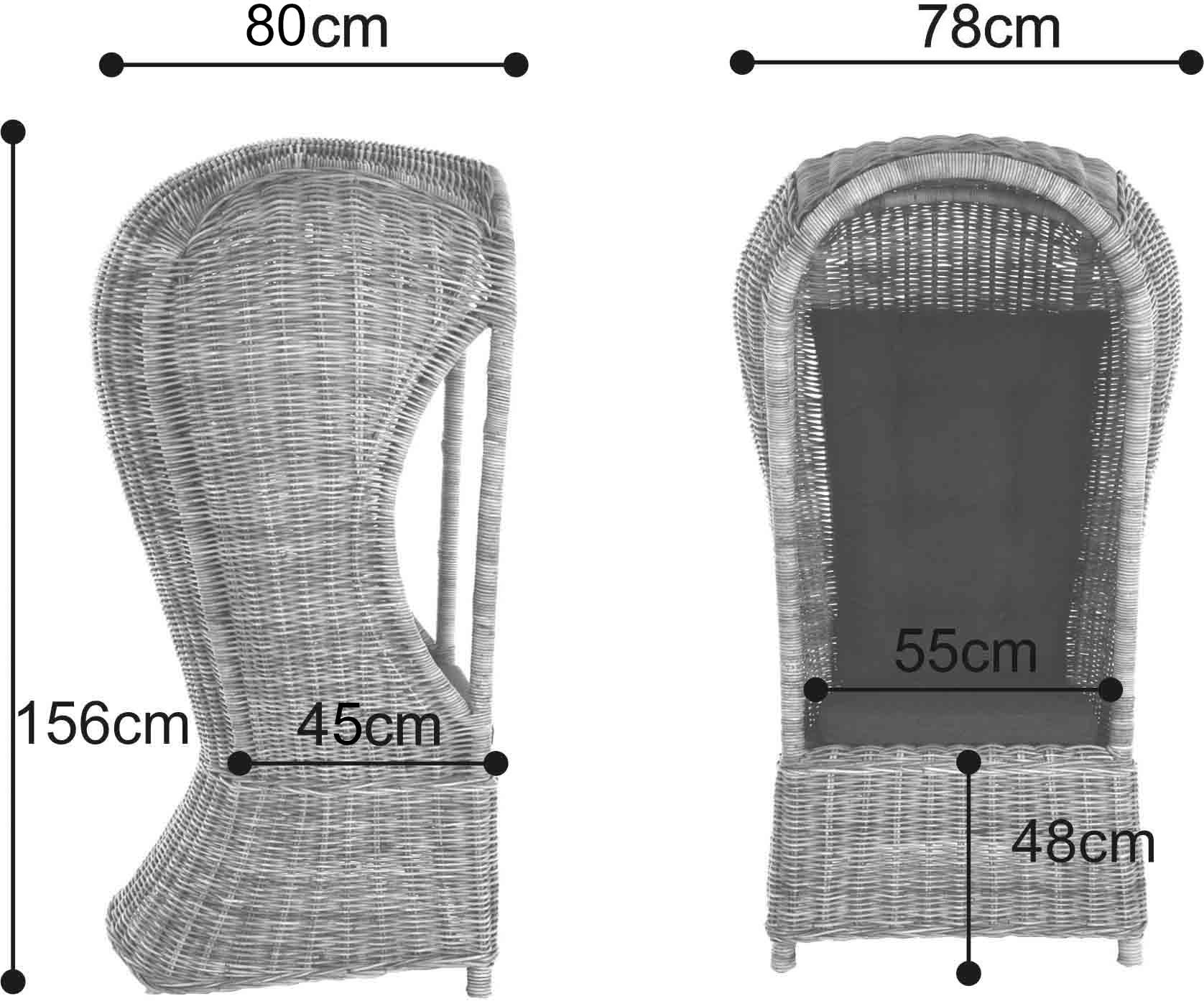 Strandkorb Optik 1-Sitzer Beach aus echtem Rattan Rattansessel Flecht-Sessel mit Dach Single für eine Person (Grau Natur)