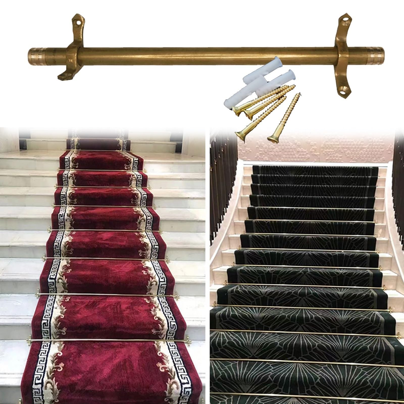 Varillas de metal para alfombras de escalera, juego de 15 piezas niqueladas con extremos de pistón