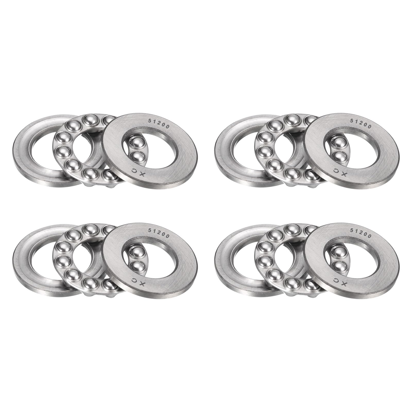 HiPicco Thrust Ball Bearings, 4pcs 51200 Plane Axial Ball Bearing 3-in-1, 10mm x 26mm x 11mm Chrome Steel ABEC3 Single Row Roller
